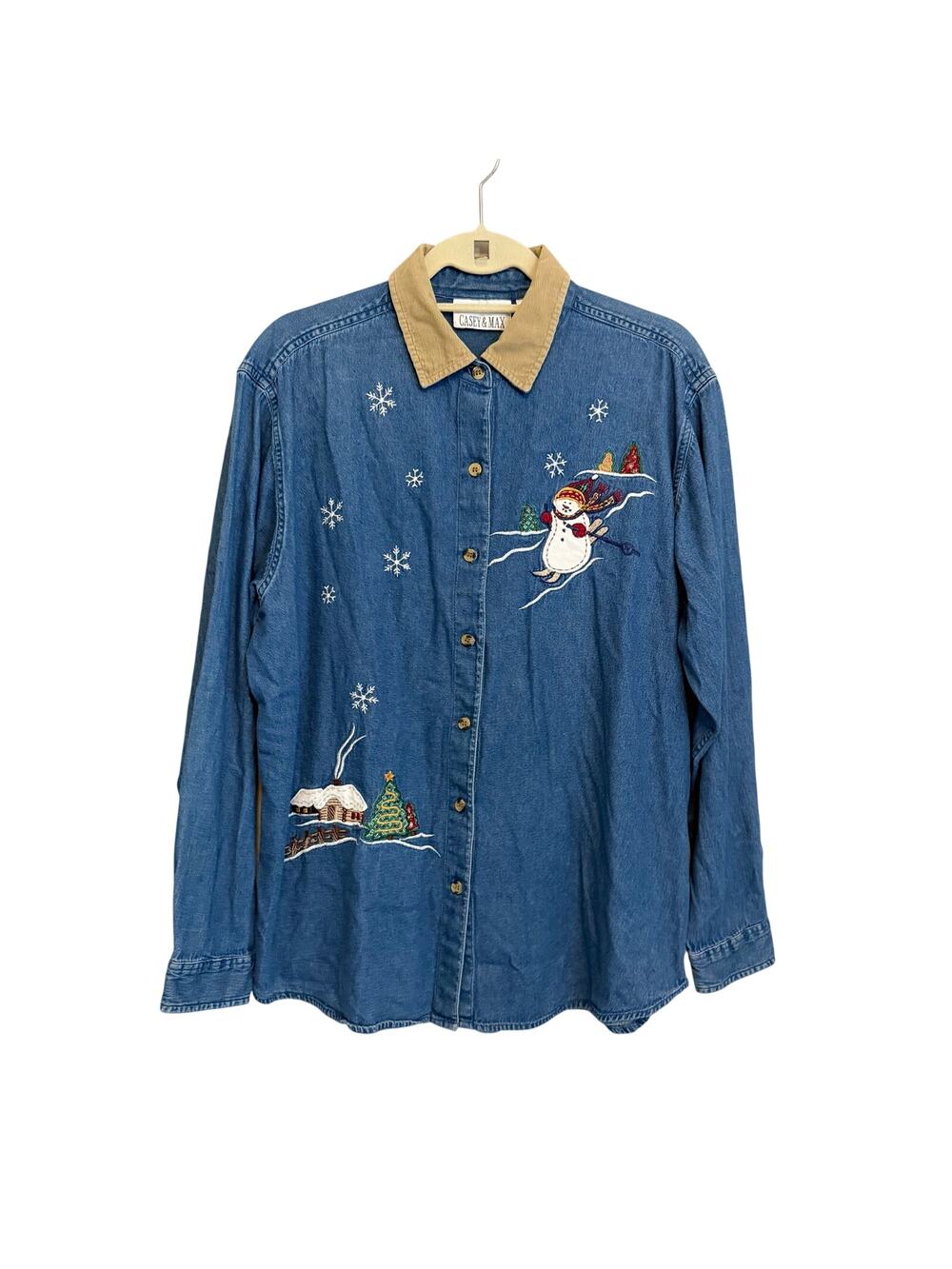 Casey & Max Shacket Women XL Blue Brown Denim Corduroy Holiday Cottagecore Barn